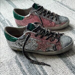 Kids Golden Goose Deluxe Brand. Multi Glitter Leopard Laces.